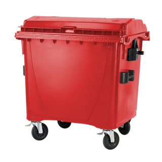 1100 l műanyag konténer lapos fedéllel-piros